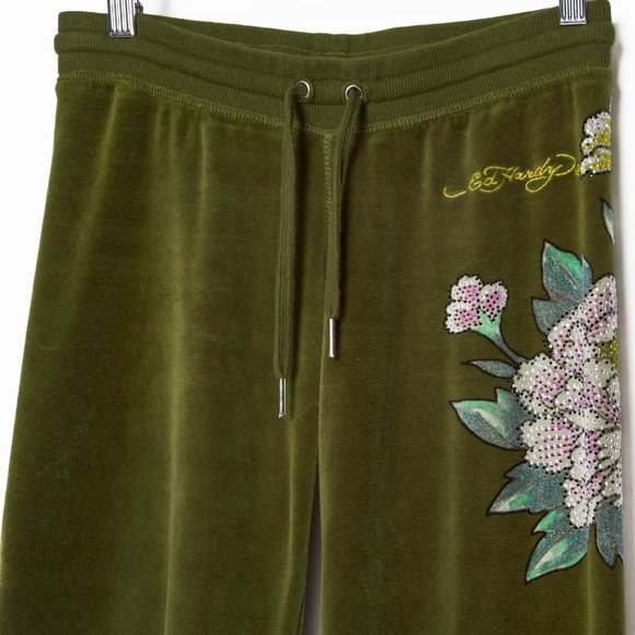 SOLD - Vintage Early 2000s Ed Hardy Green Velour Geisha Tracksuit - Size XS - Picture 13 of 16